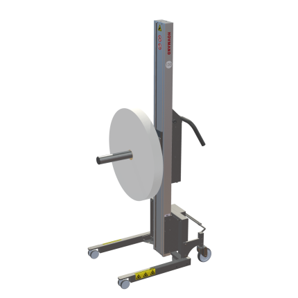 Appuyez sur un bouton pour positionner votre Boom près de la perche de la machine d'emballage.

Faites glisser la bobine sur la perche de la machine d'emballage et c'est parti ! Votre production peut reprendre.